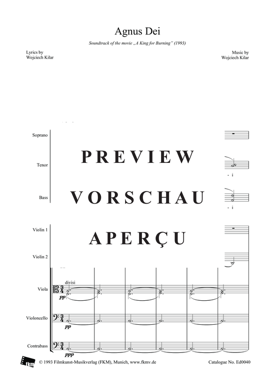 gallery: König der letzten Tage - Agnus Dei: Partitur , , (Streichorchester + Chor STB)