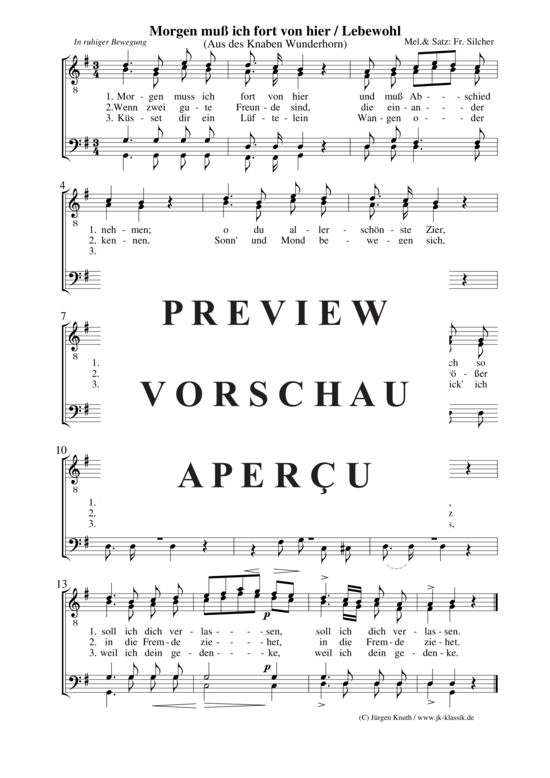 gallery: Morgen muß ich fort von hier_Lebewohl / (Aus des Knaben Wunderhorn) , ,  (Männerchor)