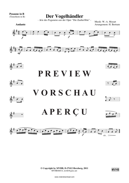 gallery: Der Vogelhändler (Blechbläserquartett 2 Trp (B) , , , Pos/TenH, Tub)