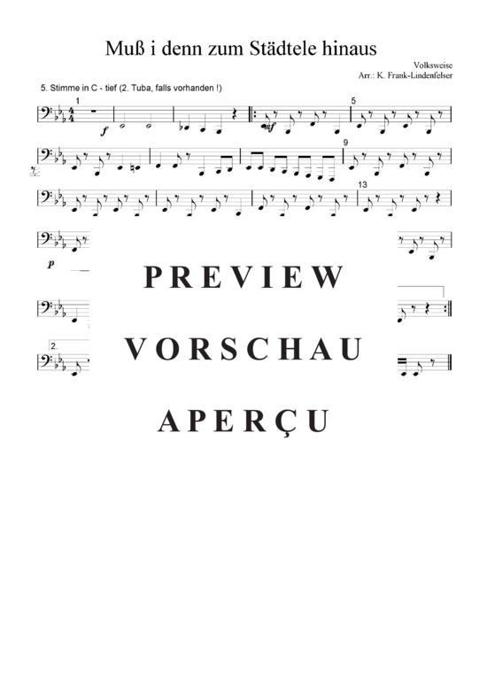 gallery: Muss i denn zum Städtele hinaus , , (Blechbläser Quintett + Schlagzeug - Flexible Besetzung)