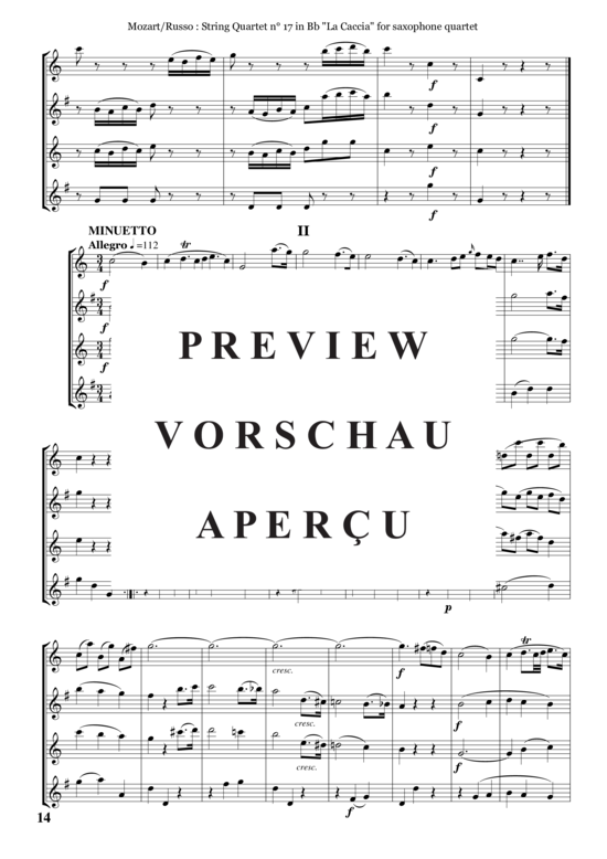 gallery: Streichquartett Nr. 17 in B, K 458 , , (Saxophon Quartett SATB)