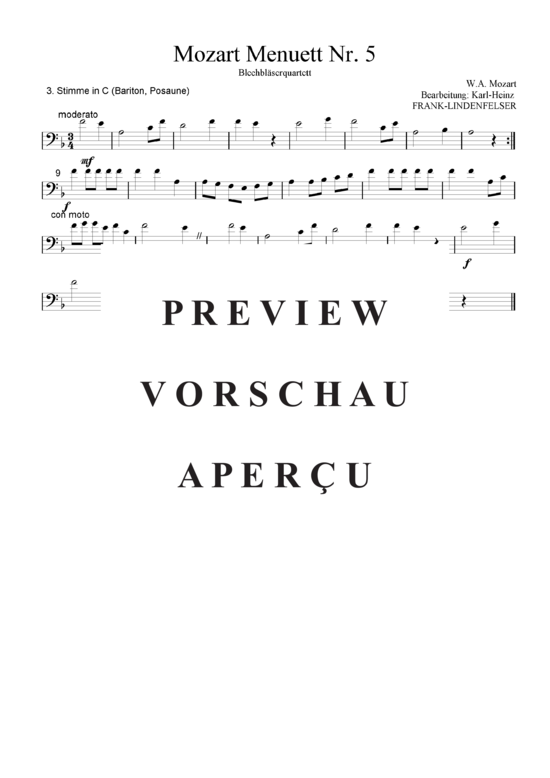 gallery: Mozart Menuett Nr. 5 , , (Blechbläser Quartett - Flexible Besetzung)