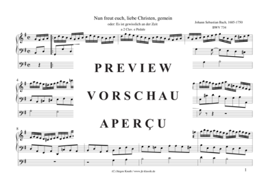 gallery: Nun freut euch, liebe Christen, gemein (Es ist gewisslich an der Zeit) , ,  BWV 734 (Orgel Solo)