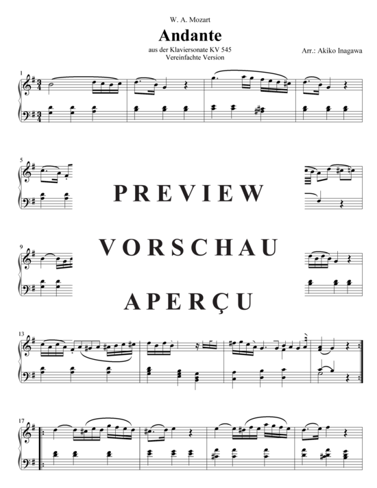 gallery: Andante aus der Klaviersonate KV545 , , (Klavier einfach)