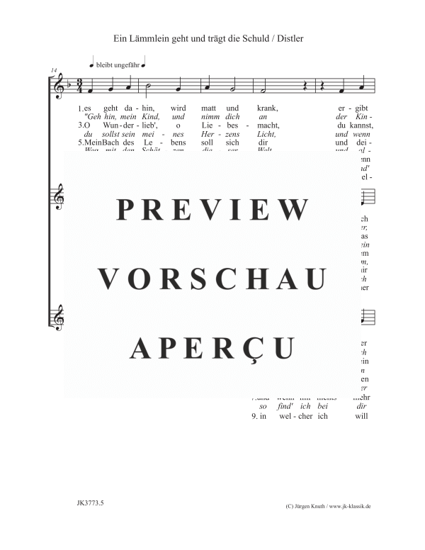 gallery: Ein Lämmlein geht und trägt die Schuld (Der Jahrkreis Op.5, No.12), , (female choir SSA)