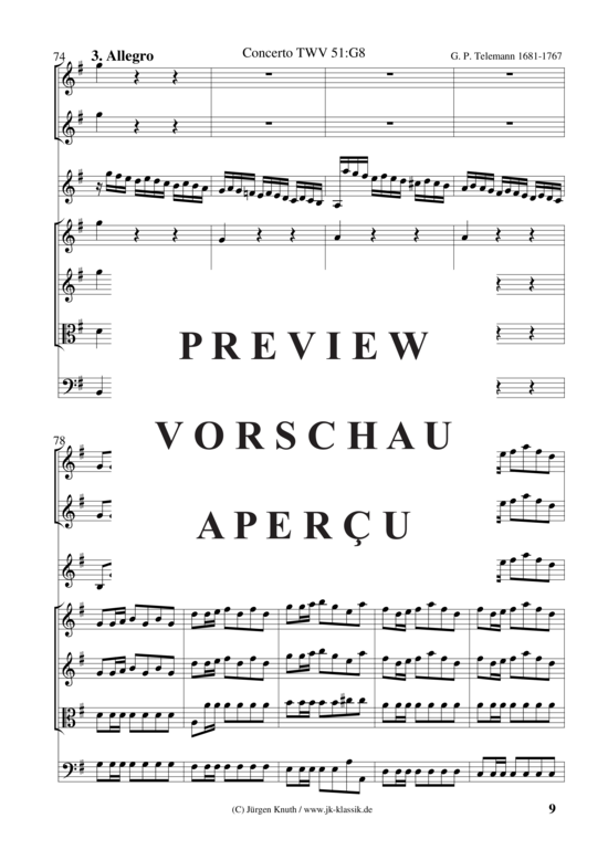 gallery: Violinkonzert à 8 TWV 51:G8 Satz:3 Allegro , , (Gemischtes Ensemble 2x Ob. 3x Vl. Vla + BC)