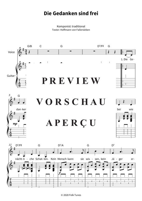 gallery: Die Gedanken sind frei , , (Gesang + Gitarre, TAB)