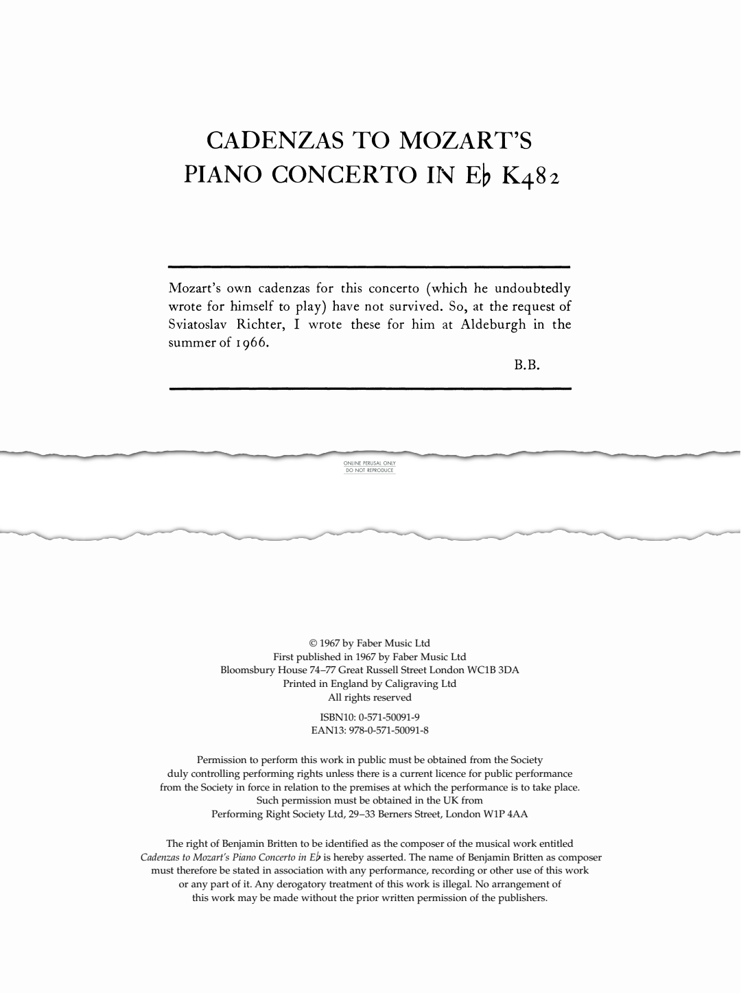 gallery: Cadenzas to Mozart's Piano Concerto in Eb Major K482, Benjamin Britten, Klavier