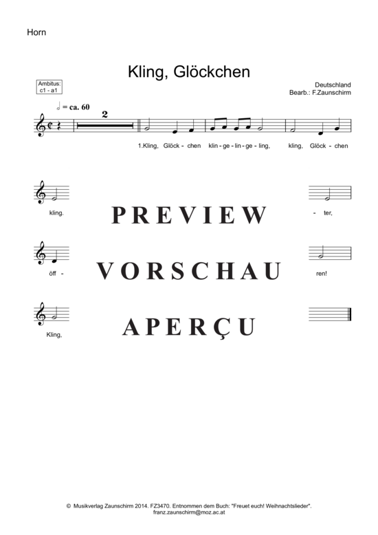 gallery: Kling, Glöcklein kling , , (Horn in F + Klavier)