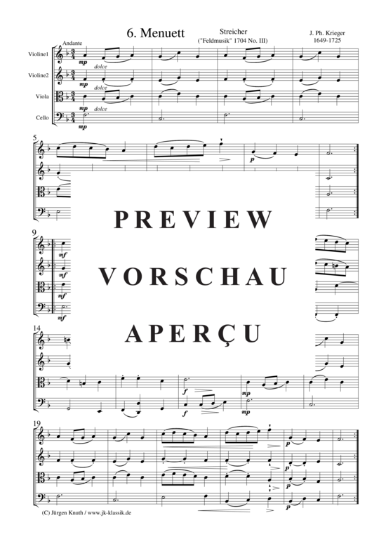 gallery: Menuett (Satz: 6) , ,  aus der Feldmusik 1704 No. III (Streicher Quartett + Cembalo)