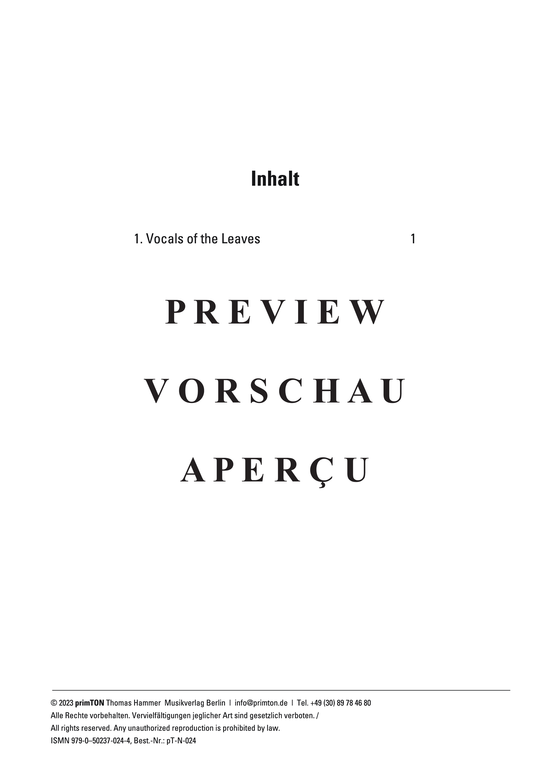 gallery: Vocals of the Leaves - Zehn kleine Stücke für Klavier , Kunze, Olena, (Klavier Solo)