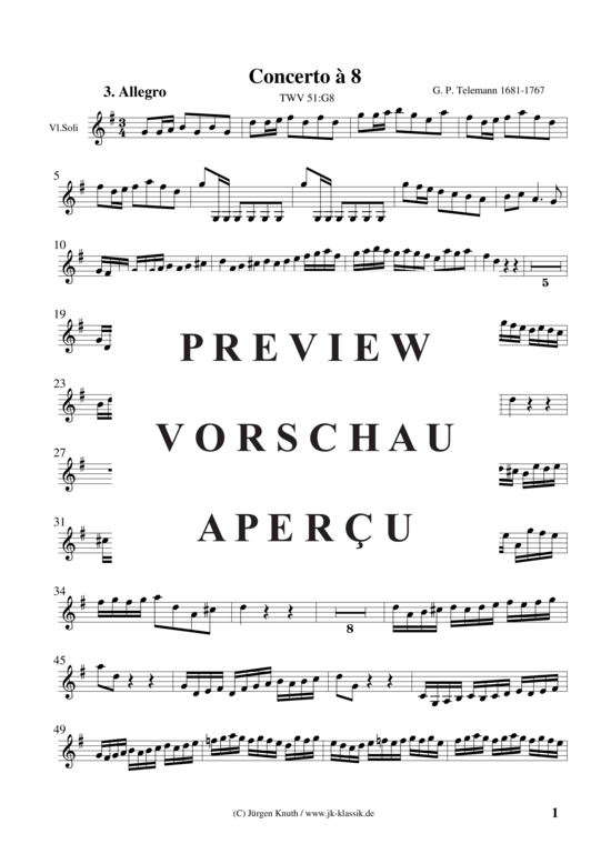 gallery: Violinkonzert à 8 TWV 51:G8 Satz:3 Allegro , , (Gemischtes Ensemble 2x Ob. 3x Vl. Vla + BC)