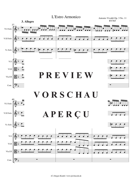 gallery: L´Estro Armonico / Concerto Op.3, No.11 / RV565 -Satz: 3 , , (2x Vln Solo, Vc Solo + Streicher Ensemble, BC)