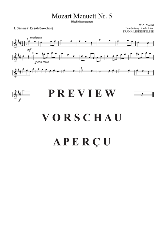 gallery: Mozart Menuett Nr. 5 , , (Blechbläser Quartett - Flexible Besetzung)