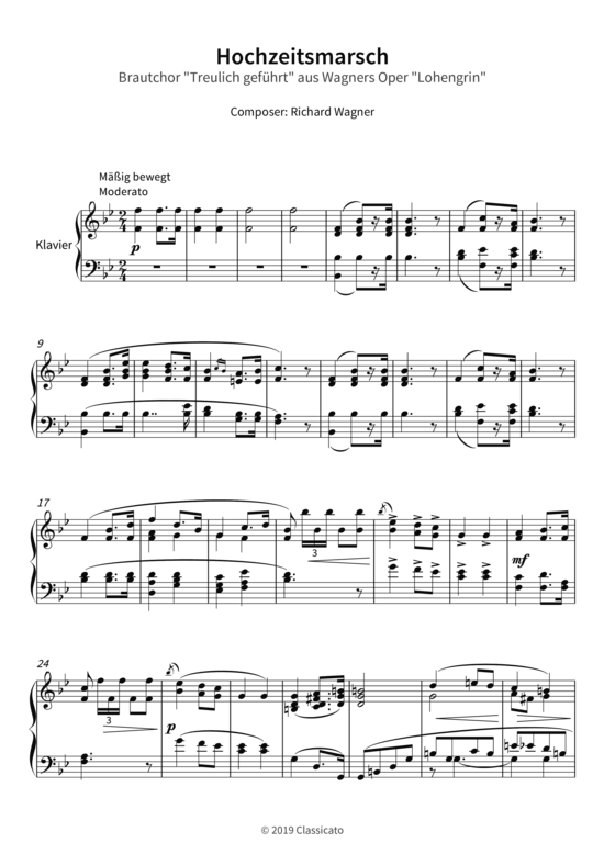 Hochzeitsmarsch - Brautchor Treulich geführt aus Wagners Oper Lohengrin 