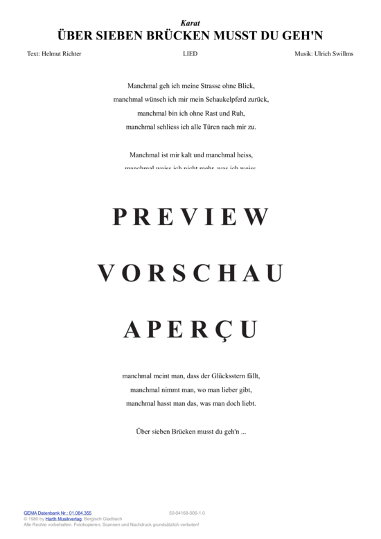 gallery: Über sieben Brücken musst du gehen , Karat, (Melodie-Stimmen in C/B/Es)