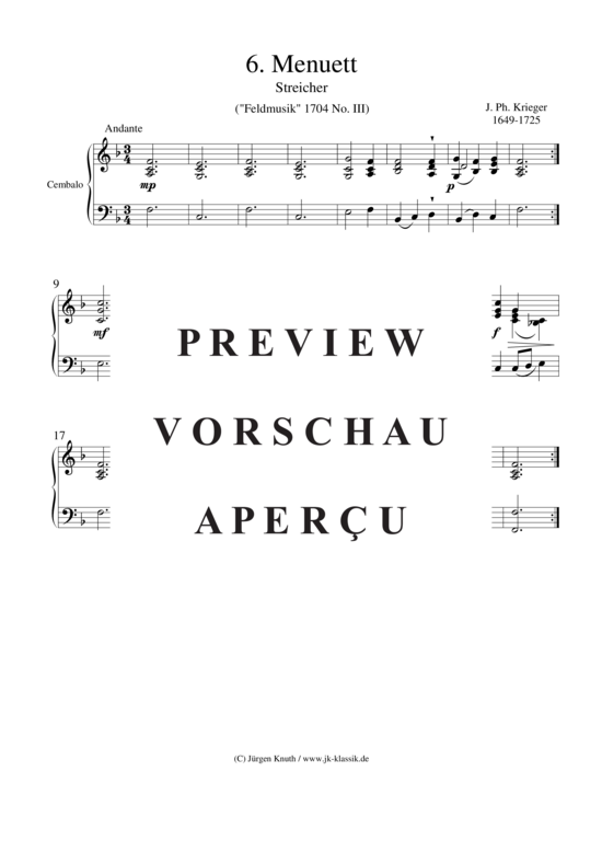 gallery: Menuett (Satz: 6) , ,  aus der Feldmusik 1704 No. III (Streicher Quartett + Cembalo)