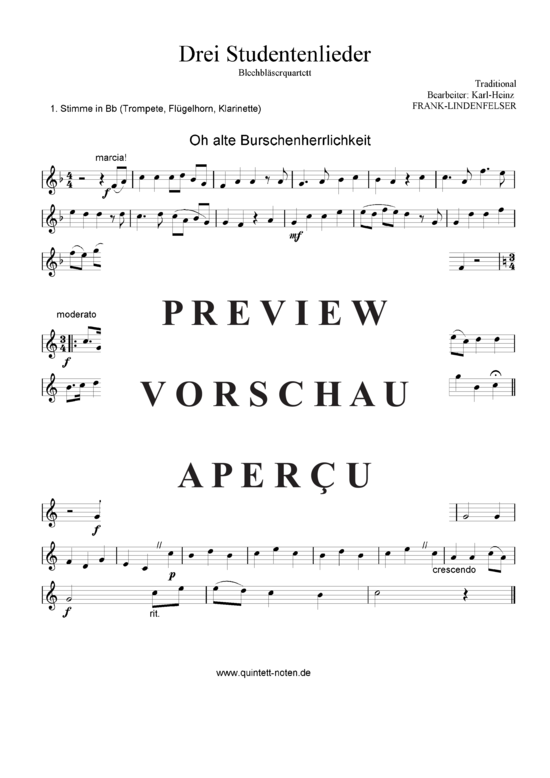 gallery: Drei Studentenlieder - Oh alte Burschenherrlichkeit - Die Gedanken sind frei - Gaudeamus igitur , , (Blechbläser Quartett flexible Besetzung)