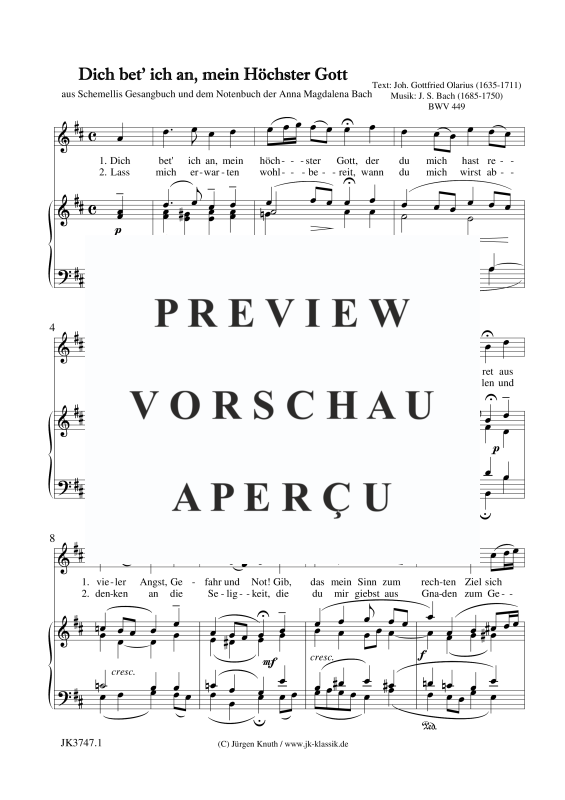 gallery: Dich bet´ ich an, mein Höchster Gott (BWV 449), , (voice and piano)