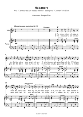 Habanera - Aria L´amour est un oiseau rebelle de l´opéra Carmen de Bizet 