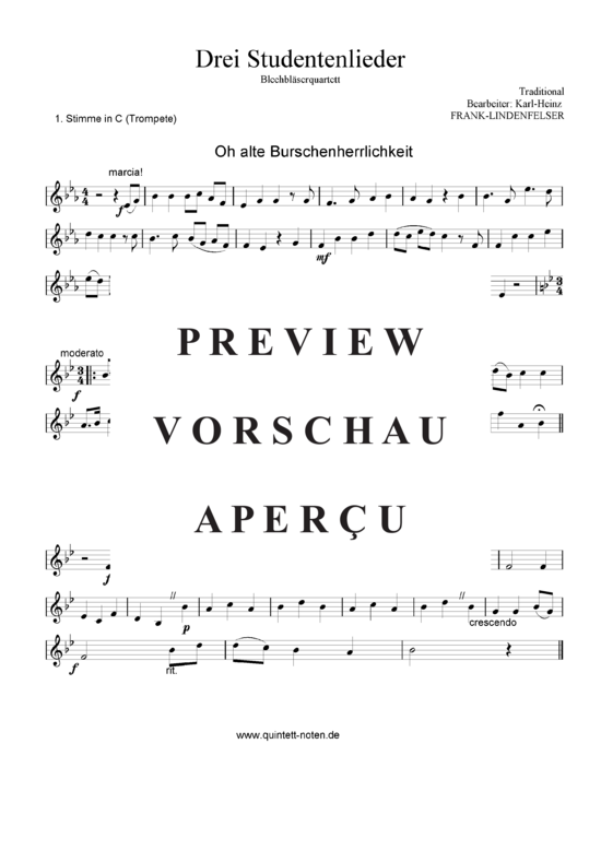 gallery: Drei Studentenlieder - Oh alte Burschenherrlichkeit - Die Gedanken sind frei - Gaudeamus igitur , , (Blechbläser Quartett flexible Besetzung)