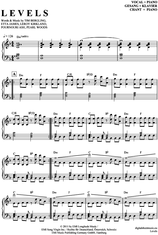 Levels Sheet Music By Avicii 7070229 Notendownload 2416