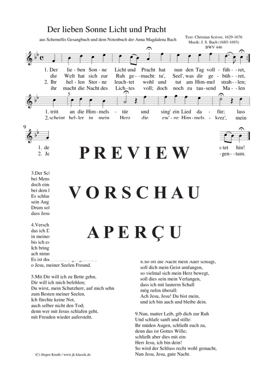 gallery: Der lieben Sonne Licht und Pracht BWV 446 , , (Gesang + Klavier/Cembalo/Orgel)