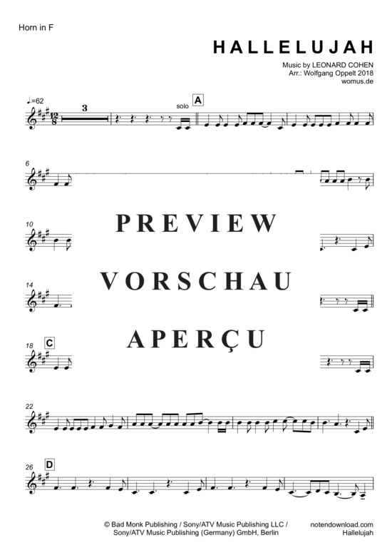 gallery: Hallelujah , Cohen, Leonard, (Horn in F + Orgel)