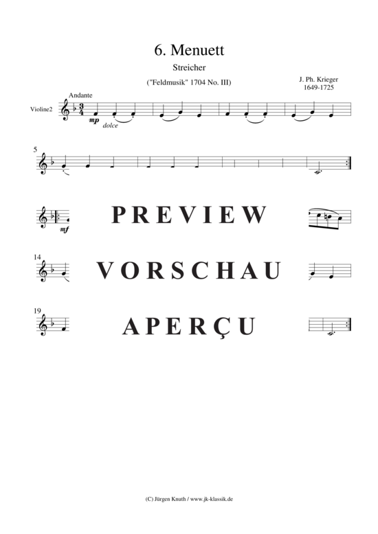 gallery: Menuett (Satz: 6) , ,  aus der Feldmusik 1704 No. III (Streicher Quartett + Cembalo)