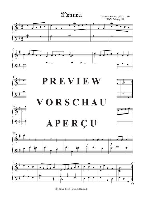 gallery: Menuett G-Dur BWV Anhang 114 aus dem Notenbuch Anna M. Bach , , (Klavier/Cembalo Solo)