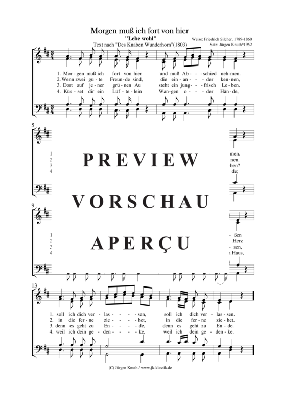 Morgen muß ich fort von hier (Text nach Des Knaben Wunderhorn) 