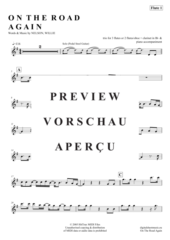 gallery: On The Road Again , Nelson, Willie, (Flöten Trio + Klavier)