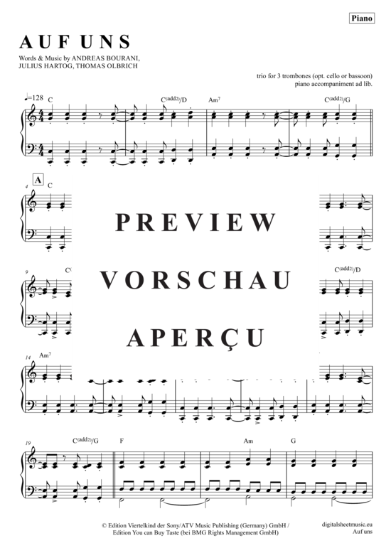 gallery: Auf uns , Bourani, Andreas, (Posaunen Trio + Klavier)