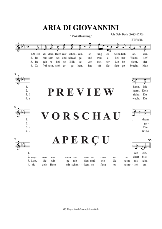 gallery: Willst du dein Herz mir schenken (Aria di Giovannini)  (aus dem Notenbuch Anna M. Bach BWV 518) , ,  (Sopran/Tenor + Klavier/Cembalo)