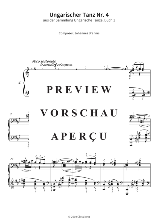 gallery: Ungarischer Tanz Nr. 4 - aus der Sammlung Ungarische Tänze, Buch 1 , , (Klavier Solo)