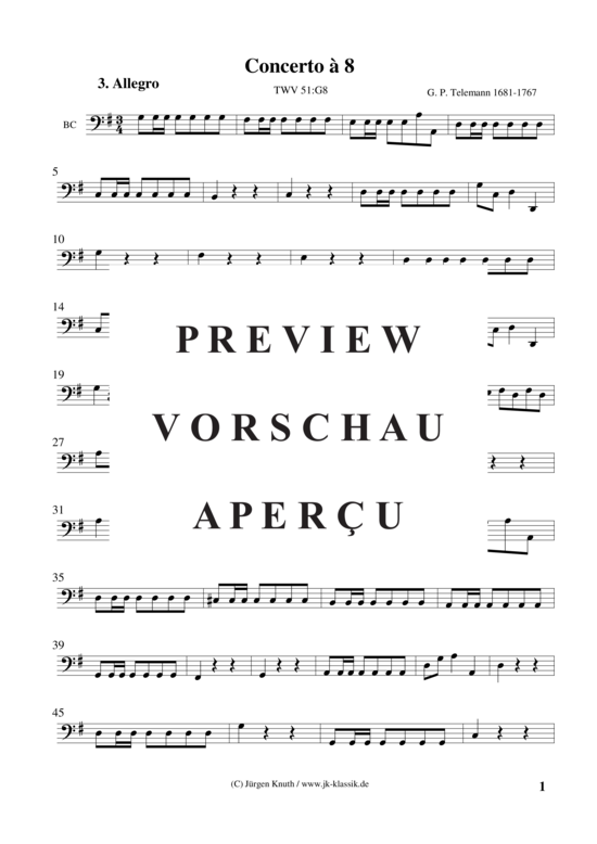 gallery: Violinkonzert à 8 TWV 51:G8 Satz:3 Allegro , , (Gemischtes Ensemble 2x Ob. 3x Vl. Vla + BC)