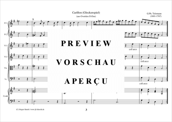 gallery: Carillon (Glockenspiel aus Ouvertüre Suite TWV.55:D21 / D-Dur) , ,  (Gemischtes Ensemble für 2x Querflöte/Oboe, Streicher Quartett + Cembalo/Klavier)