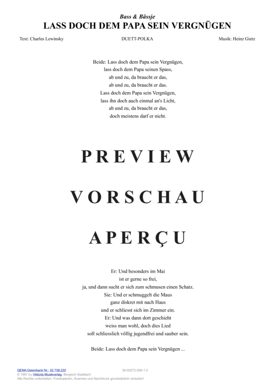 gallery: Lass doch dem Papa sein Vergnügen , Bass & Bässje, (Melodie-Stimmen in C/B/Es)