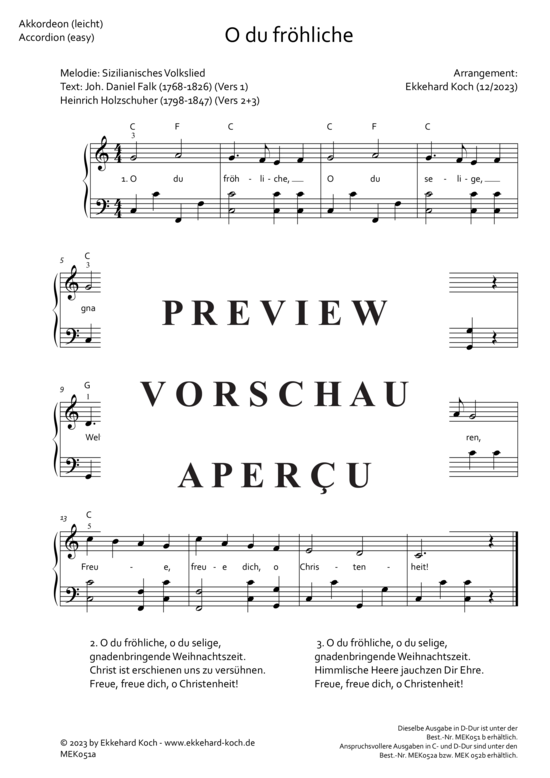 O du fröhliche (einfache Ausgabe, C-Dur) 