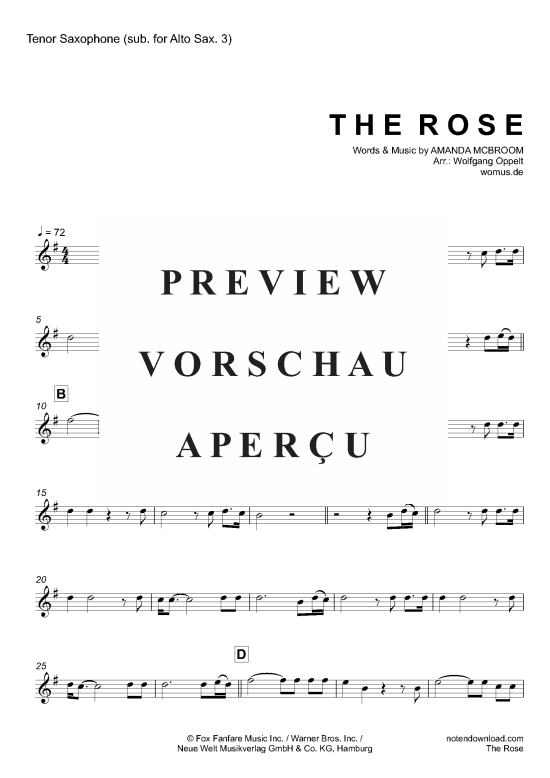 gallery: The Rose (Quartett für 3 Saxophone A(S) AA(T) , Midler, Bette,  + Klavier, opt. Bariton Saxophon)