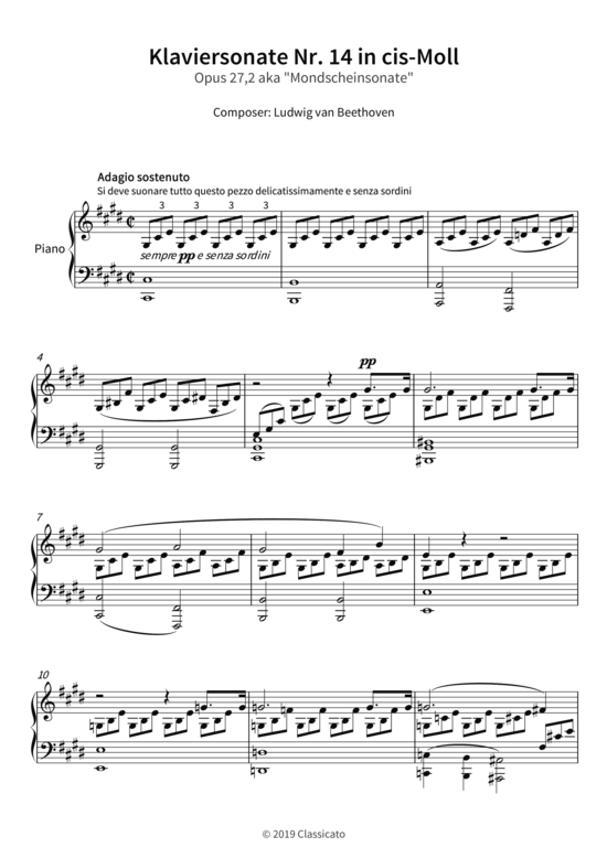 Klaviersonate Nr. 14 in cis-Moll - Opus 27, 2 aka Mondscheinsonate 