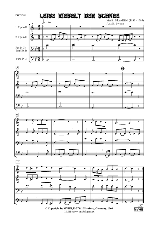 Leise rieselt der Schnee (Blechbläserquartett 2 Trp (B) 