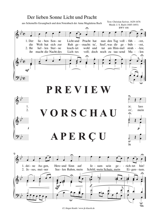 gallery: Der lieben Sonne Licht und Pracht BWV 446 , , (Gesang + Klavier/Cembalo/Orgel)