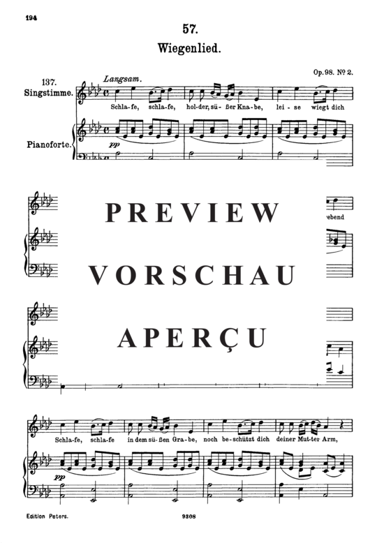 gallery: Wiegenlied (Lullaby) , ,  D.498 Schlafe, schlafe, holder süßer Knabe (Gesang hoch + Klavier)