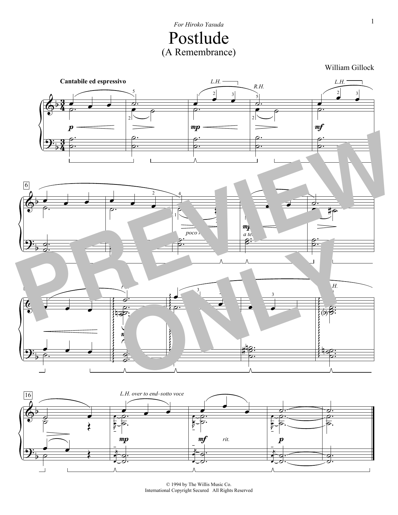 Postlude (A Remembrance) - sheet music by William Gillock - smd-179951 ...