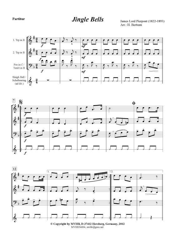 Jingle Bells (Blechbläser-Trio: 2 Trp (B) 