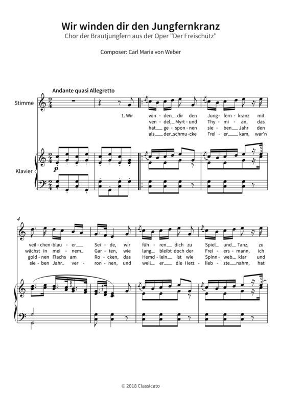 Wir winden dir den Jungfernkranz - Chor der Brautjungfern aus der Oper Der Freischütz 