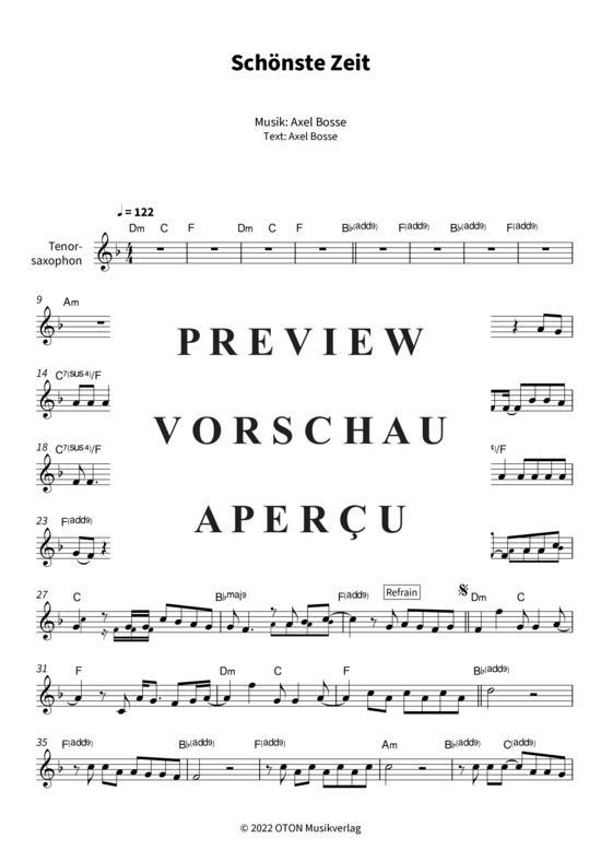 gallery: Schönste Zeit (Tenor Saxophon in B) , Bosse,  (Leadsheet)