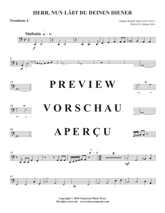 gallery: Herr, nun lässt Du Deinen Diener , , (Ensemble für Bass, 4x Posaune + BC)