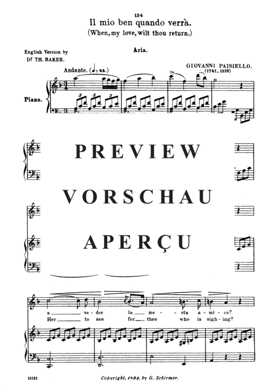 gallery: Il mio ben quando verrà , Parisotti, Alessandro, (Gesang hoch + Klavier)